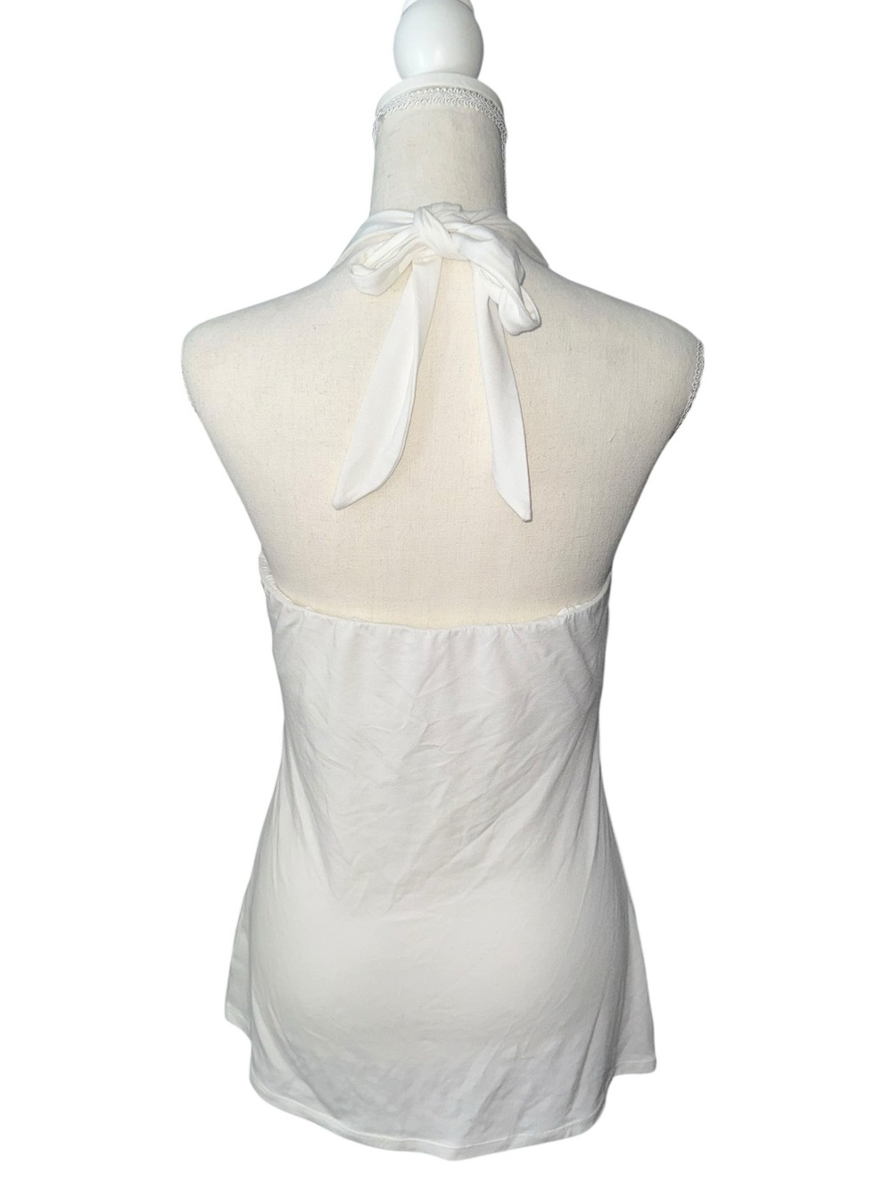 White House Black Market White Embellished Halter, built in bra - Picture 2 of 9